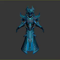 Fantasy Blue Armored Character With Mythical Creature Inspired Design Ornate Horns And Luminous Accents