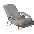 Modern Minimalist Accent Chair with Striped Gray Fabric and Golden Metal Legs
