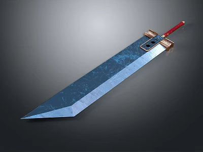 Large Blue Textured Sword With Red Hilt And Golden Accents Weapon 3d model