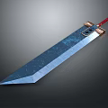Large Blue Textured Sword With Red Hilt And Golden Accents Weapon
