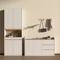 Modern White Shoe Cabinet Design With Hanging Hooks Drawers And Plant Decor