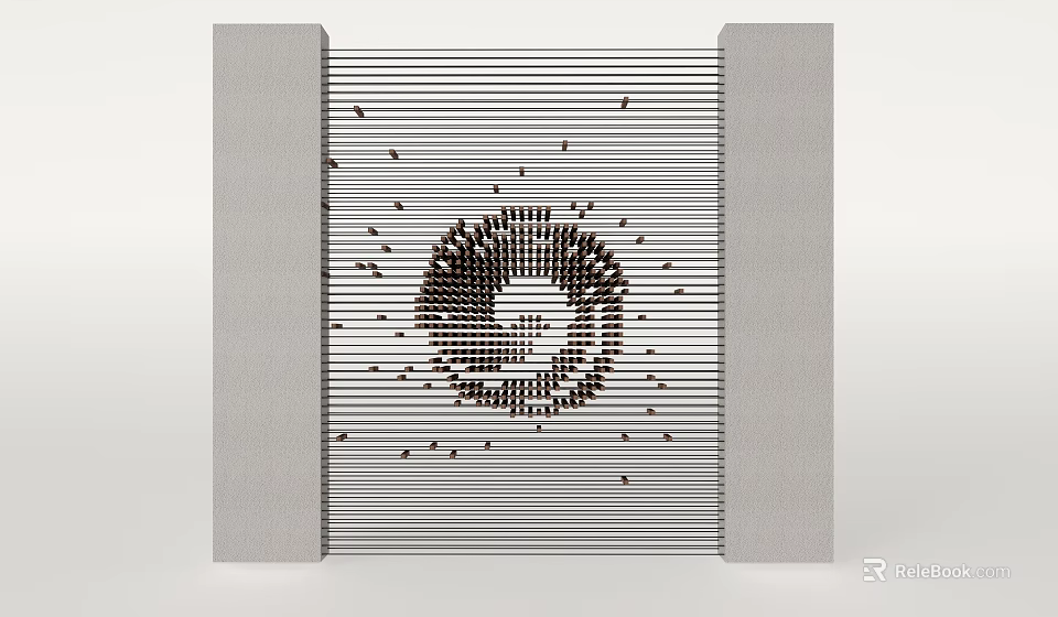 Modern Room Divider With Columns And String Featuring Black Dots Circular Pattern 3d model 