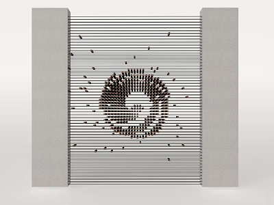 Modern Room Divider With Columns And String Featuring Black Dots Circular Pattern 3d model
