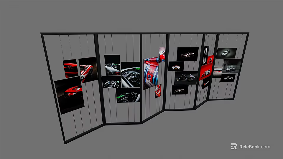 Foldable Display Shelf with Multiple Compartments for Car Parts and Vehicle 3d model 
