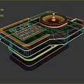 Casino Entertainment Table With Roulette Wheel Green Felt And Number Layout