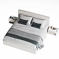 Modern Double Bed With Light Headboard Striped Bedding And Side Nightstands 3d model