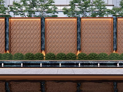 Textured Feature Wall With Green Plants Water Reflection And Illuminated Accents 3d model