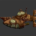 Copper Colored Steampunk Submarine Water Vehicle With Transparent Dome And Mechanical Propeller