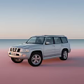 Silver SUV Parked on Pink Ground With Ocean View and Sunset Sky 3d model