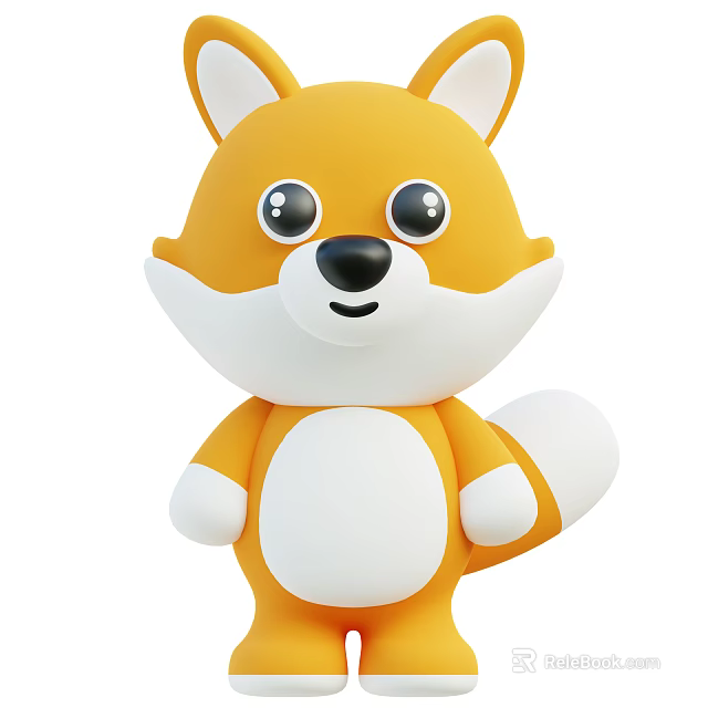 Cute 3D Cartoon Fox Character With Big Eyes Smiling Face And Orange White Fur 3d model 