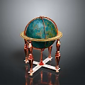 Decorative Globe With Blue Green Sphere And Gold Red Ornate Stand Legs