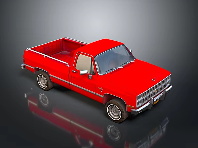 Red Classic Single Cab Pickup Truck With Open Bed And Shiny Exterior 3d model
