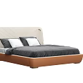 Stylish Double Bed With White Quilted Headboard Brown Frame And Dark Gray Mattress