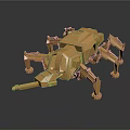 Golden Mechanical Spider Structure With Metallic Legs And Geometric Design