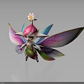 Cute Fantasy Fairy Creature With Pink Hair Flower On Head Colorful Wings Green Pink Body