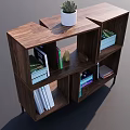 Wooden Bookcase With Multiple Shelves Holding Books And Decorative Potted Plant