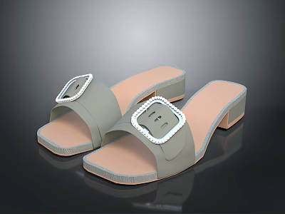 Women's Comfortable Fashion Slippers With Square Decorative Buckle And Low Heel 3d model Women's Comfortable Fashion Slippers With Square Decorative Buckle And Low Heel 3d model