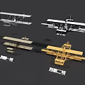 Vintage Biplane Models In Various Colors With Classic Retro Design Features 3d model