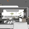 Modern Dining Living Room Interior Design With Beige Sofa Dining Table Chairs And Decorative Plants