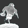 Muscular White Seabird Standing On Snow With Orange Shorts And Lifebuoy