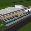 Modern Building Design With Brick Facade Glass Windows Red Entrance And Trees