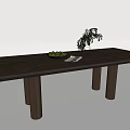 Simple Rectangular Wooden Dining Table With Green Fruit Plate Glass Vase And White Napkin