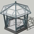 Octagonal Gazebo With Glass Roof Black Pillars Benches And Stone Base