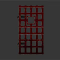Red Grid Like Structure With Square Opening And Black Side Handles
