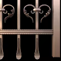 Elegant Iron Partition Design With Decorative Elements Heart Shaped Motifs Stone Pillars And Lamp Posts