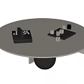 Round White Coffee Table With Black Spherical Base And Decorative Blocks 3d model