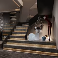 Modern Luxury Living Dining Room With Black Sofa Marble Floor Coffee Table And Wall Art