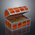 Open Wooden Treasure Chest With Metal Straps Rivets And Gold Coins