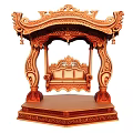 Elegant Intricate Wooden Carved Shrine With Decorative Sofa And Ornate Base