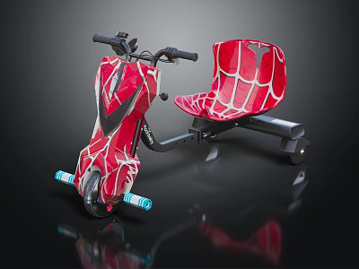 Red Spider Web Pattern Kids Tricycle With Black Handlebars And Blue Accents 3d model