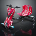 Red Spider Web Pattern Kids Tricycle With Black Handlebars And Blue Accents