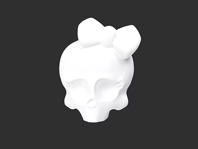 White Skull Sculpture With Decorative Bow On Black Background 3d model