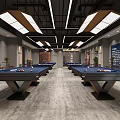 Modern Billiard Room Interior With Pool Table And Decorative Walls 3d model