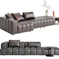 Modern Black Leather Sectional Sofa With Plush Cushions Side Table And Decor Items 3d model