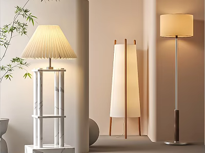 Modern Floor Lamps With Pleated Marble Wooden Metal Designs For Elegant Living Room Interior Design 3d model