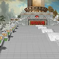 Ancient Architectural Monument With Grand Steps Stone Statues And Mountain Backdrop 3d model