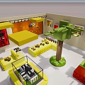 Lego Exhibition Space Interior With Yellow Green Decor Display Cases And Models 3d model