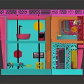 Kids Colorful Multilevel Dollhouse Play Set With Furniture And Decorative Balcony
