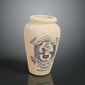 Cream Colored Ceramic Vase With Blue Pattern And Decorative Text For Home Decor