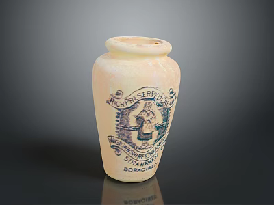 Cream Colored Ceramic Vase With Blue Pattern And Decorative Text For Home Decor 3d model