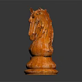 Ornate Orange Chess Knight Decorative Piece With Textured Carving And Shiny Reflective Base