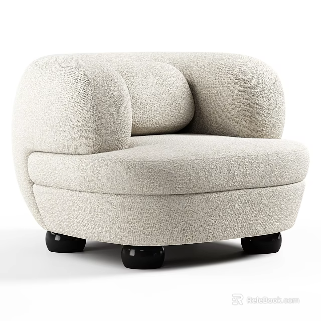Modern Beige Accent Chair with Textured Fabric Rounded Armrests and Black Casters 3d model 