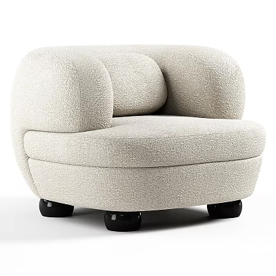 Modern Beige Accent Chair with Textured Fabric Rounded Armrests and Black Casters 3d model