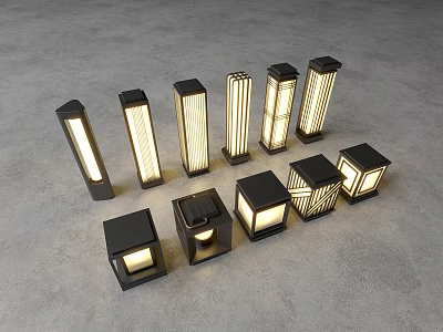 Modern Outdoor Lights With Various Styles Black Base And Striped Illuminated Shades 3d model