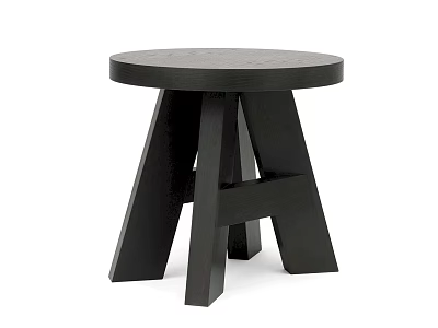 Black Modern Side Table with Round Top and A Shaped Wooden Legs 3d model