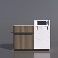 Modern Reception Desk With Wooden Striped Panel And White Marble Surface 3d model